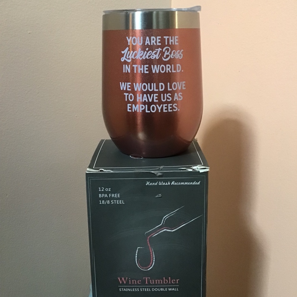 12 oz Wine Tumbler‎ You Are The Luckiest Boss In The World BPA Free Steel Rose